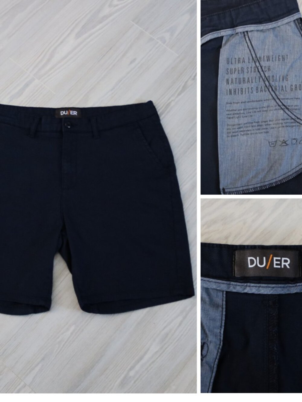 DU/ER Live Free Journey Shorts Men's Navy Flat Front Chino Summer Active Size 34